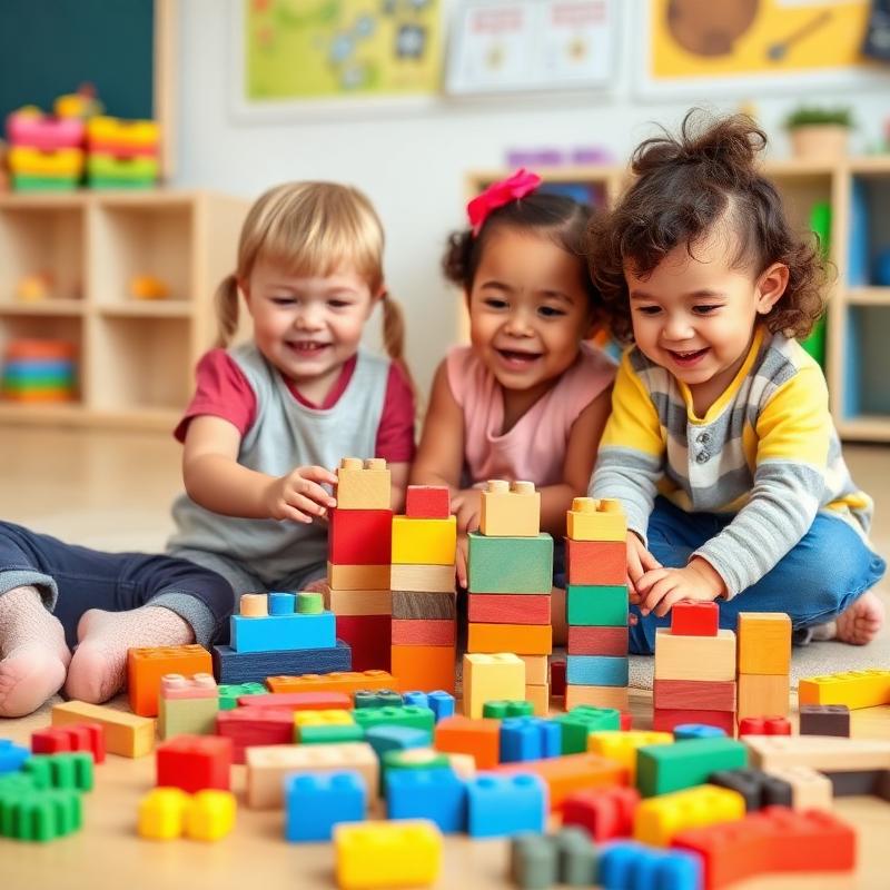 Kids playing with colorful blocks