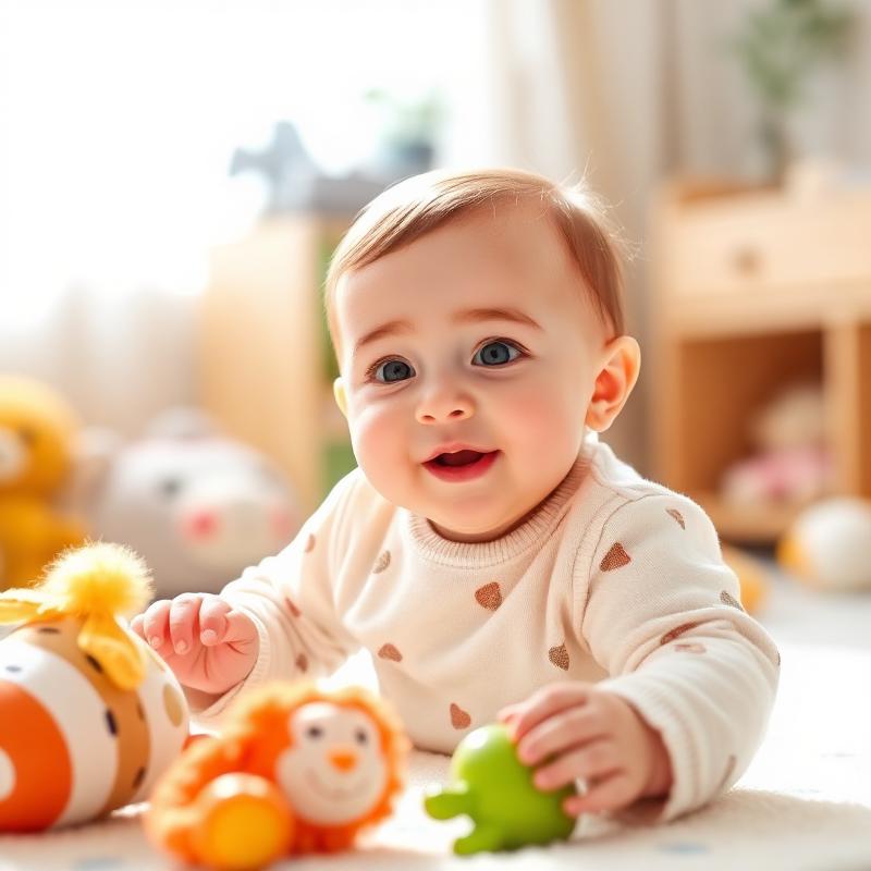 Happy baby in the infant nursery